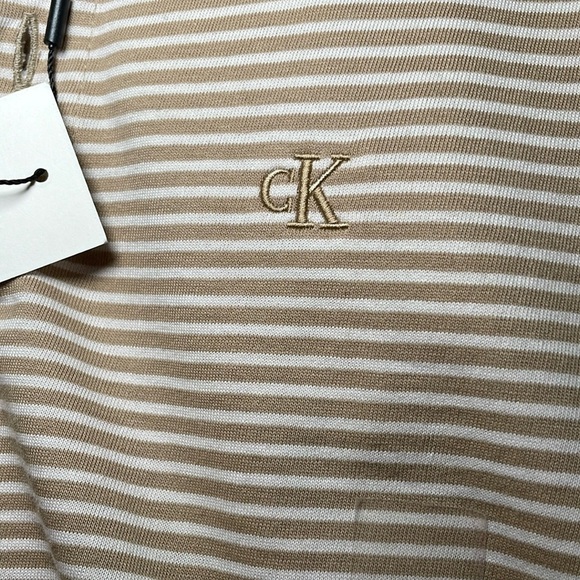 Calvin Klein Mens Smooth Cotton Monogram Logo Feeder Stripe Polo Shirt sz XS - Picture 4 of 10
